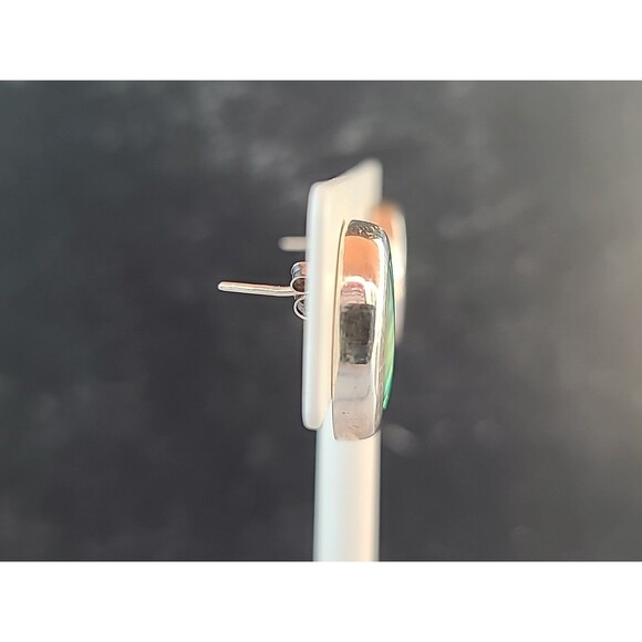 Mexican 925 Sterling Silver Abalone Shell Oval Shaped Pierced Earrings Vintage - Picture 5 of 10